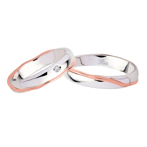 Coppia di fedi matrimoniali in oro bianco e rosa 18 Kt con diamante 2984DBR-UBR