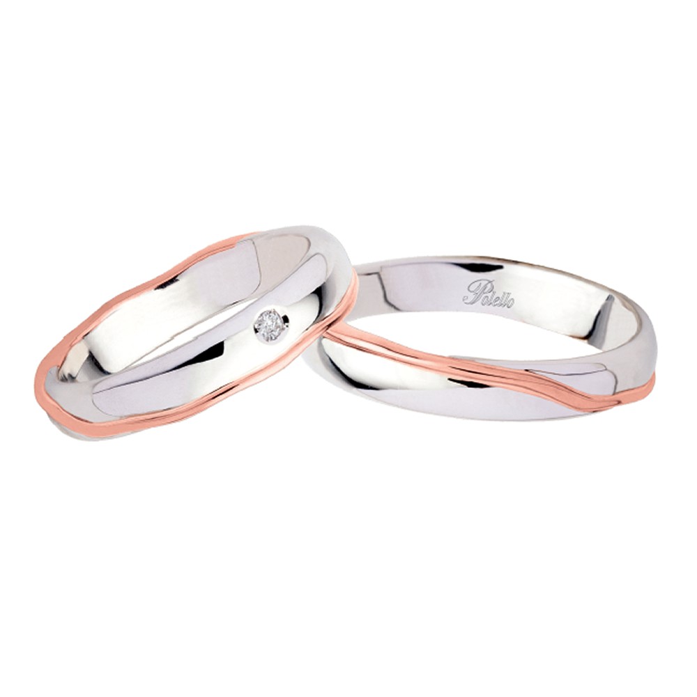 Coppia di fedi matrimoniali in oro bianco e rosa 18 Kt con diamante  2984DBR-UBR