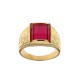 Yellow gold 18k 750/1000 red stone man ring