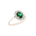 White gold 18k 750/1000 light green stone and white cubic zirconia woman ring