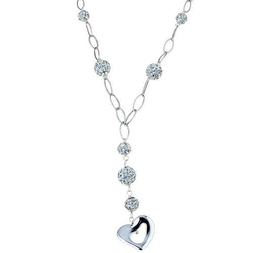 18k 750/1000 White gold with heart pendant and white cubic zirconia woman necklace