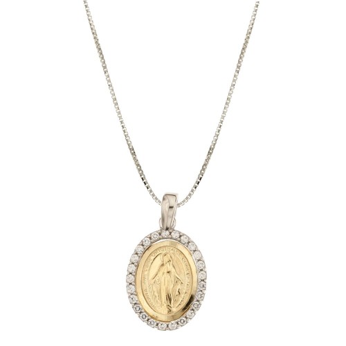 Collana in oro bianco e giallo 18 Kt 750/1000 con Madonna Miracolosa da donna