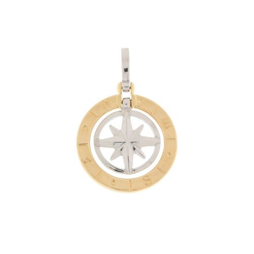 White and yellow gold 18k 750/1000 compass rose pendant